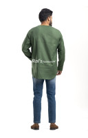 Hunter Green Khadi Cotton Men Short Kurta With Embroidery Work (KRP3) Hunter Green Khadi Cotton Men Short Kurta With Embroidery Work (KRP3)